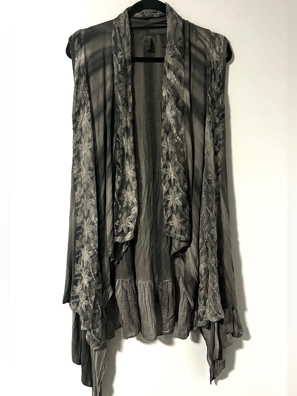 Women's Gray Embroidered Draped boho vest